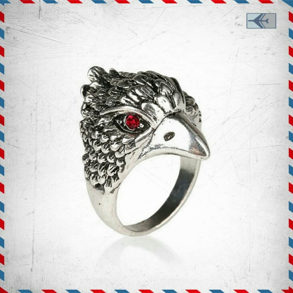 Unisex Eagle head Silver Plated /red crystal Eye
